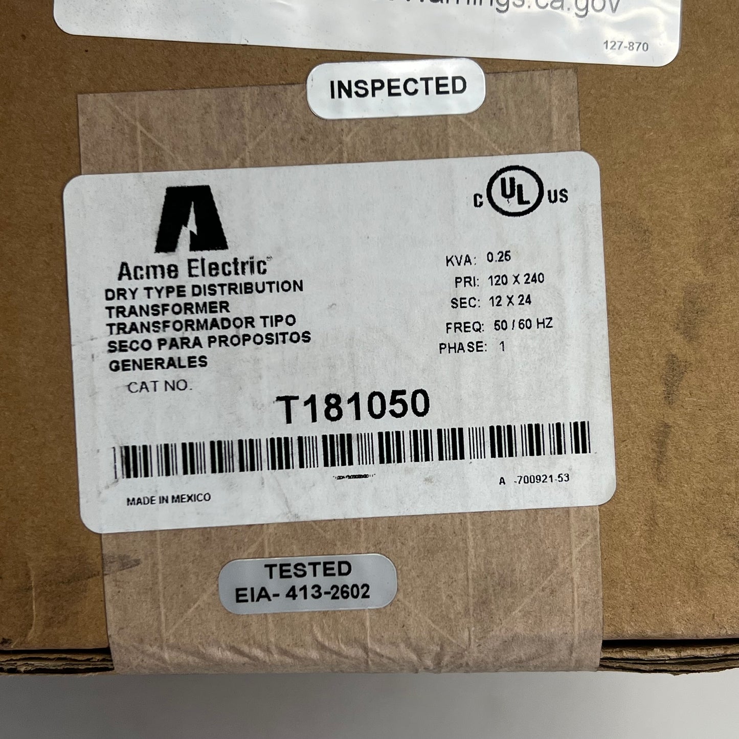 ACME ELECTRIC Buck-boost Transformer Encapsulated Core 250 VA 1-Phase T181050