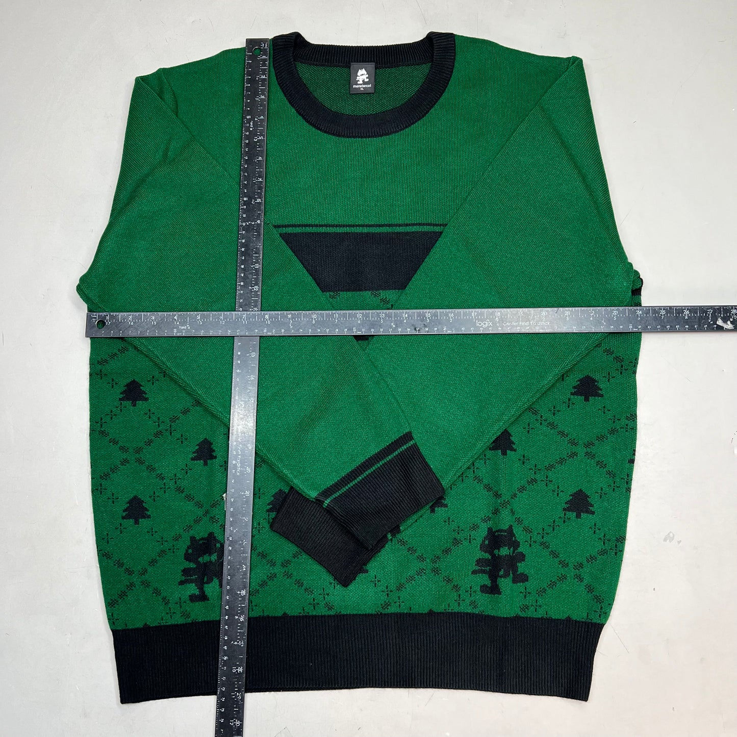 MONSTERCAT Records Soft Holiday Monogram Pullover Sweater Men's Sz XL Green