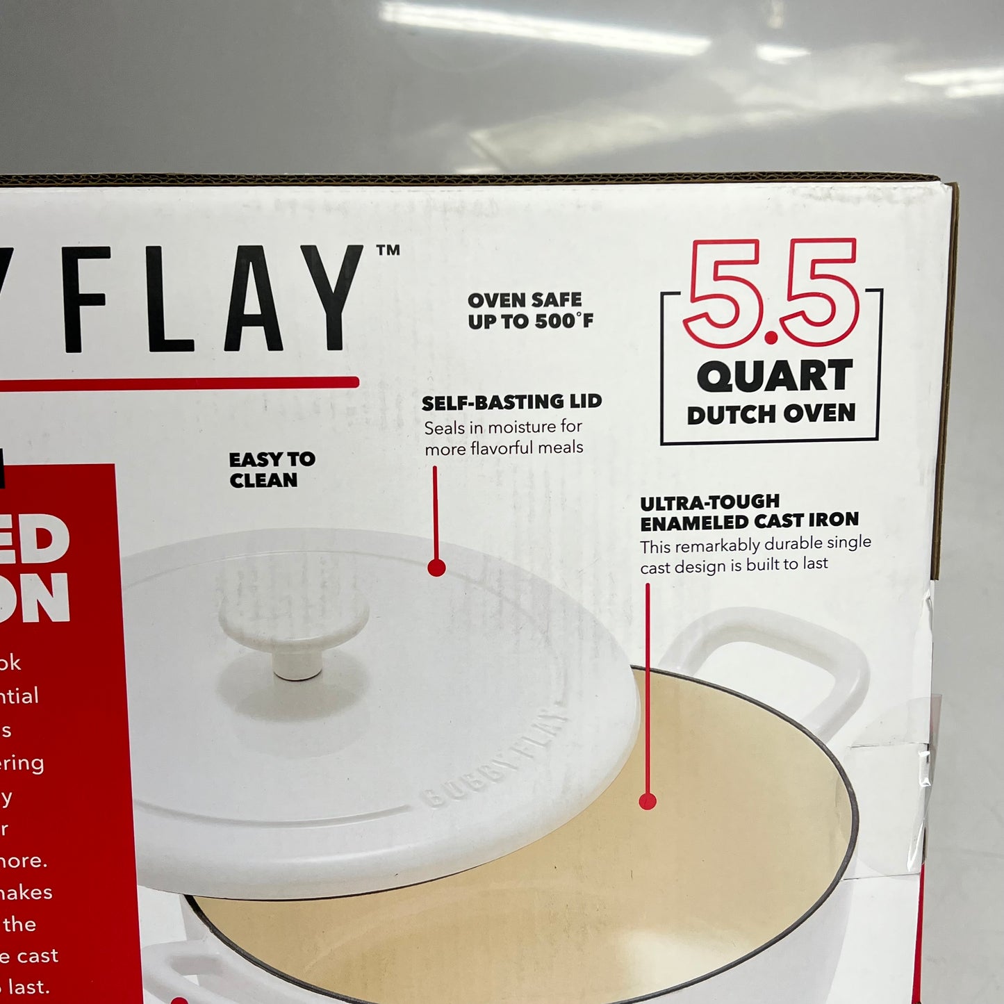GREEN PAN  Bobby Flay Enameled Cast Iron Round Dutch Oven W/ Lid 5.5 Qt White