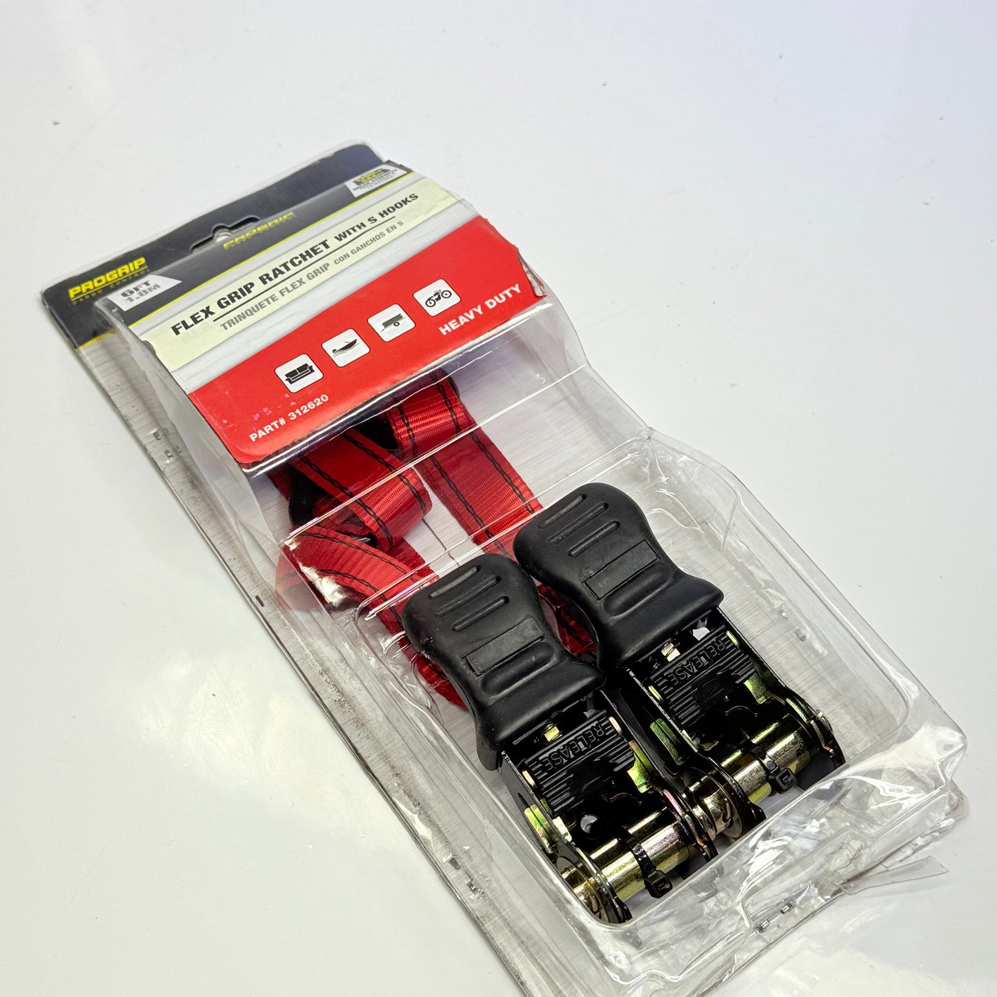 PROGRIP 6 ft X 1 in Flex Grip Ratchet W/ S Hooks, Heavy Duty, 312620 Red