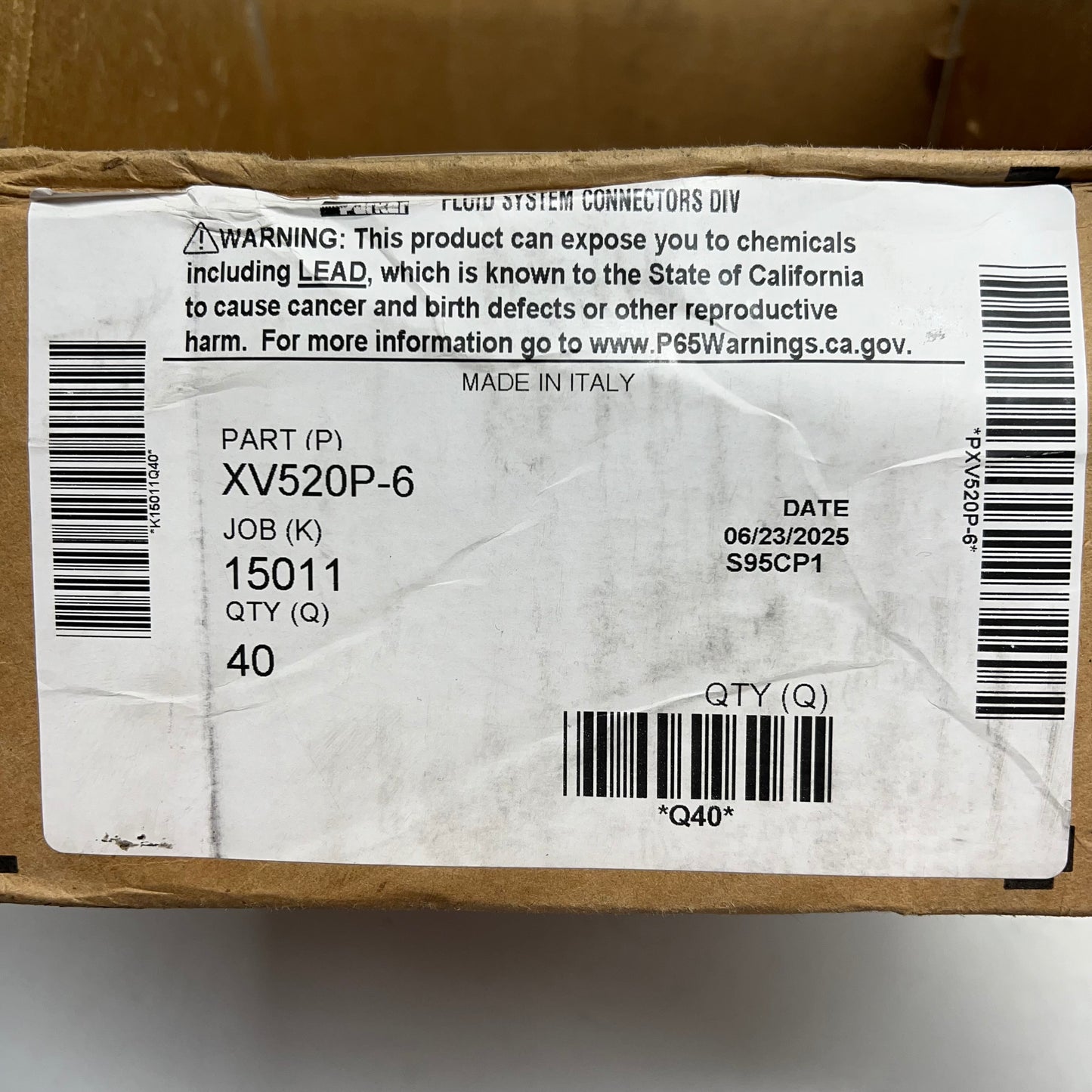 PARKER Fluid System Connectors Brass Ball Valve Economy 600 PSI V520P-6