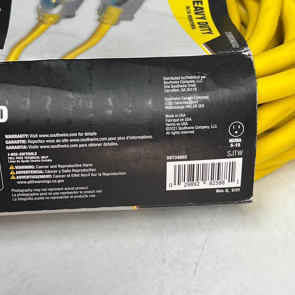 SOUTHWIRE Heavy Duty 3 Prong Extension Cord Highly Visible 50' Yellow 2588SW0002