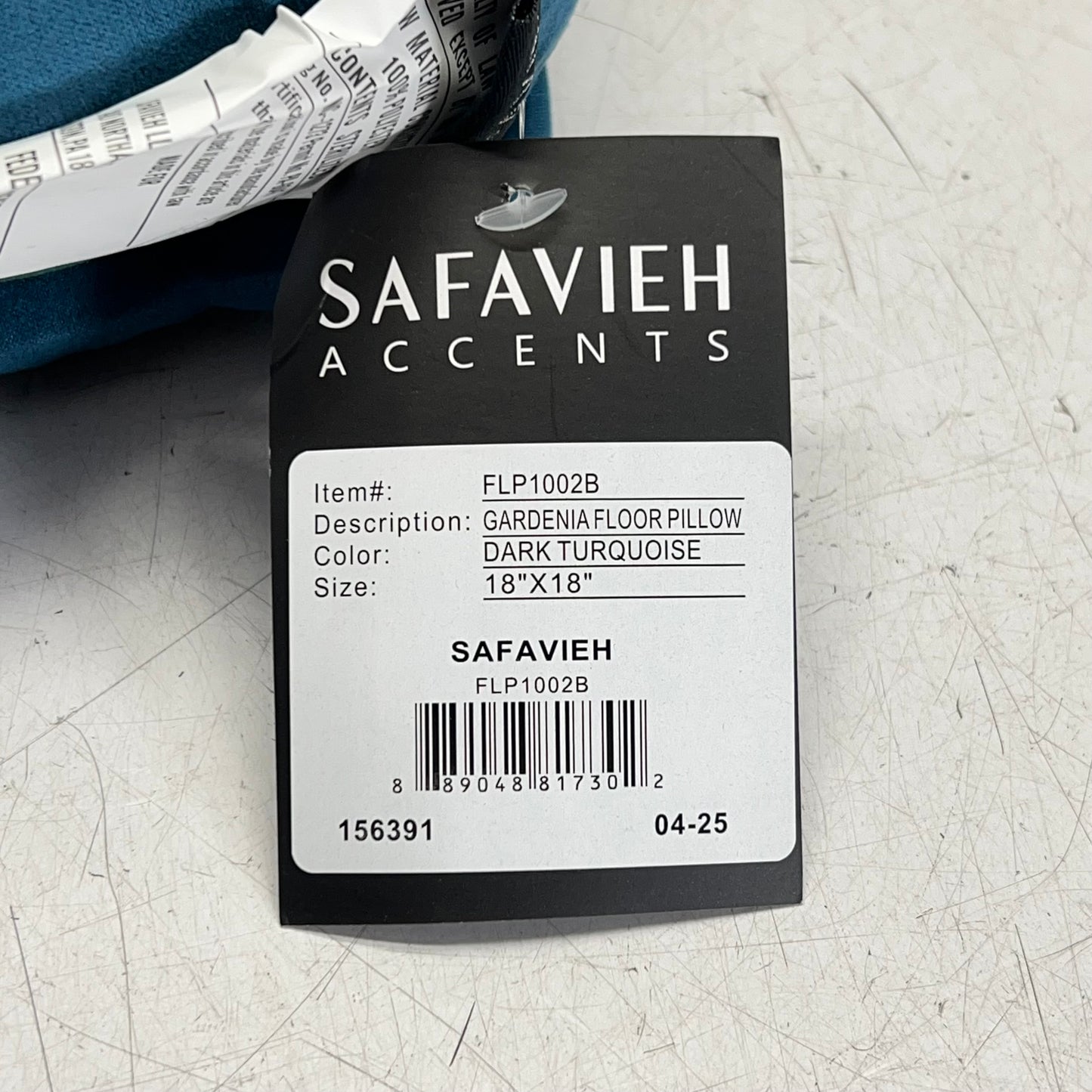 ZA@ SAFAVIEH Gardenia Floor Pillow W/ Handle 18"x18" Dark Turquoise FLP1002B-1818SQ (AS-IS)