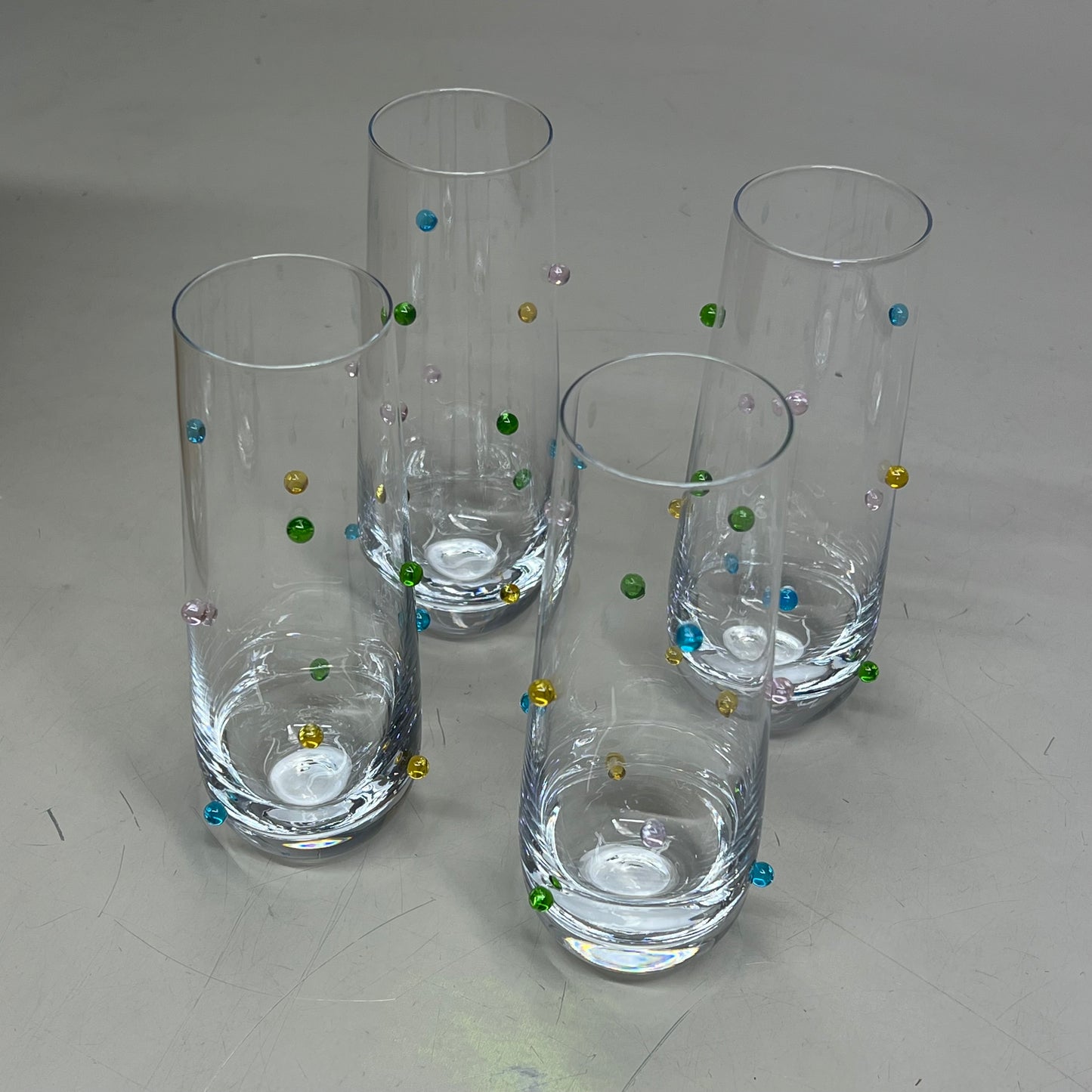 CREATIVE CO-OP (4 PACK) Handmade Drinking Glass Raised Dots 10oz Multicolor DG0848