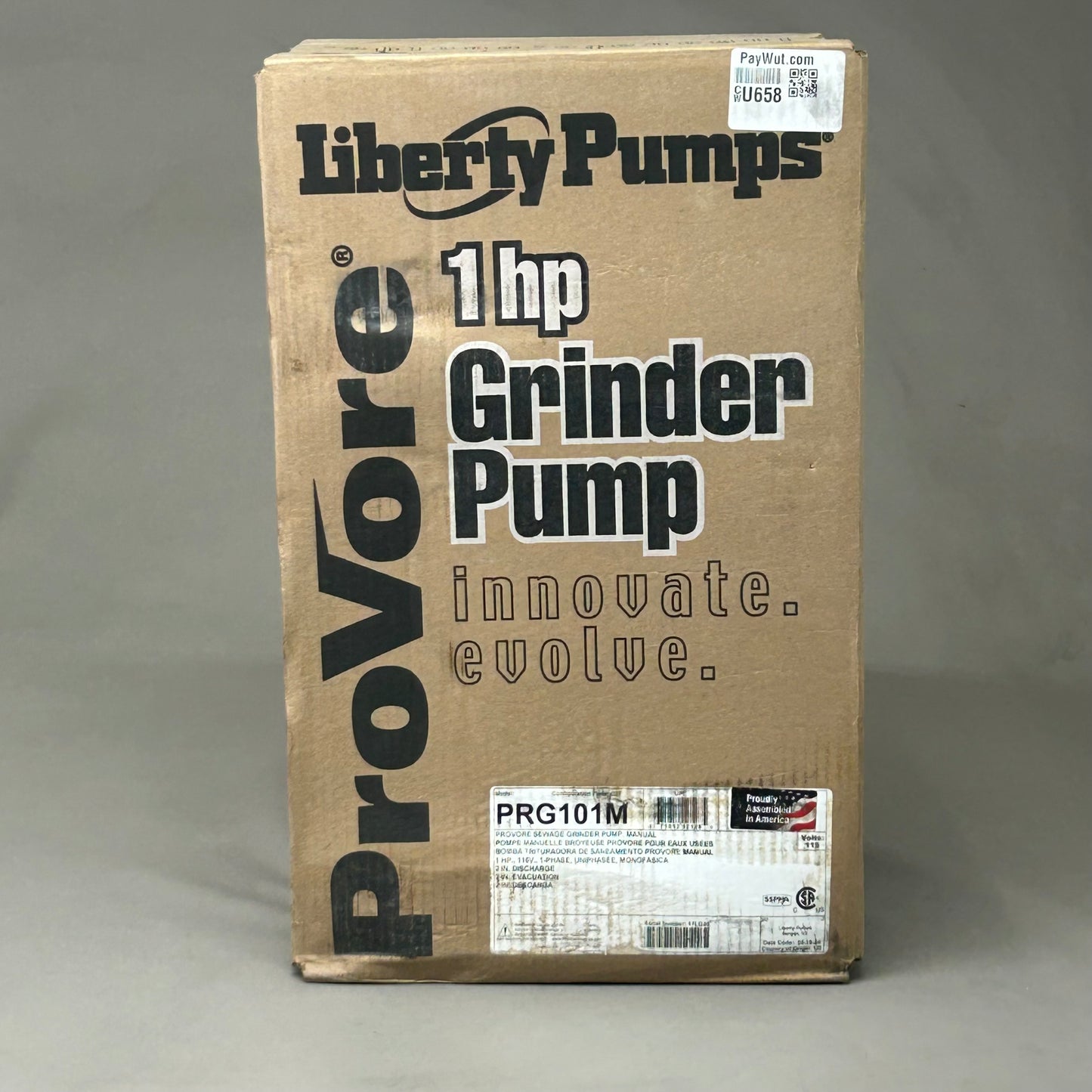 LIBERTY PUMPS 1 HP ProVore Residential Grinder Pump Non-automatic 11"x7.12"x17.625" PRG101M