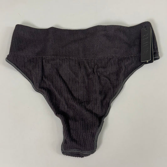 SKIMS Mid-Rise Cotton Ribbed Stretch Thong Women's Soot SZ L/XL PN-THG-0109