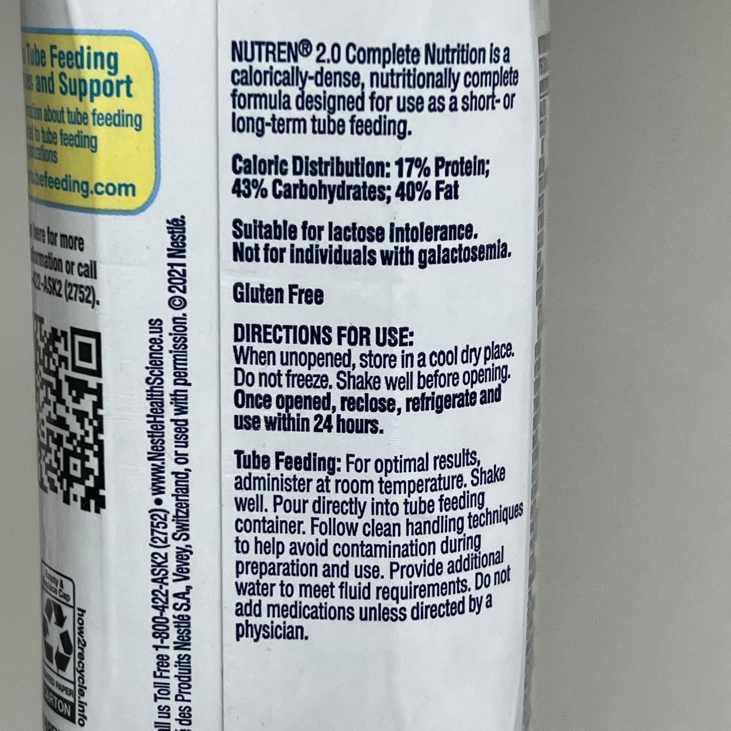 ZA@ NESTLE (24 PACK)Nutren 2.0 Calorie Dense Nutrition Unflavored BB 04/26 8.45fl oz A
