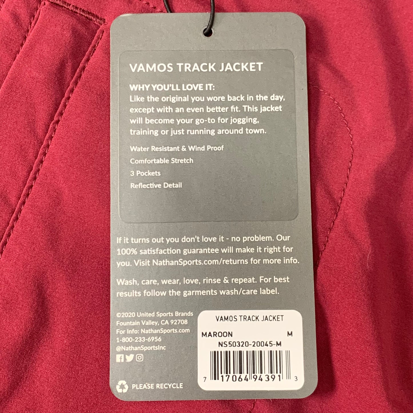 NATHAN Vamos Track Jacket Men's Sz Medium Maroon NS50320-20045-M (New)