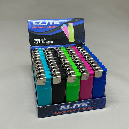 ELITE BRANDS 50-PACK! Elite Electronic Lighter Refillable Multi-Color (new)