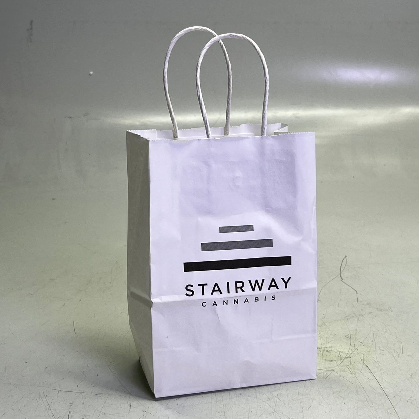 ZA@ STAIRWAY CANNABIS (750 Bags) White Kraft Shopping Bag Sz 8" x 5.5" x 3 1/4" STW-B2-03