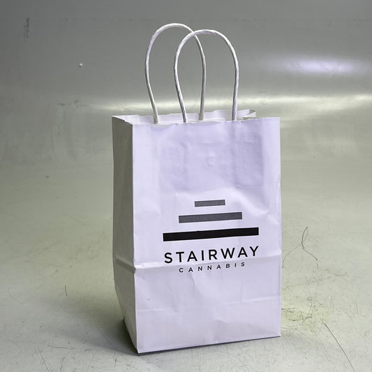 ZA@ STAIRWAY CANNABIS (750 Bags) White Kraft Shopping Bag Sz 8" x 5.5" x 3 1/4" STW-B2-03