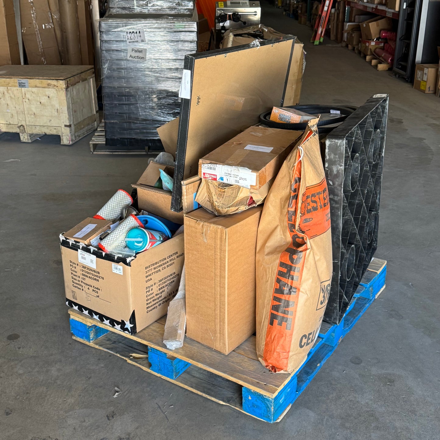 ZA@ Pallet of MIXED Art Printed Wall Frame, Air Filters, Shelf Support, Cups, T-Shirt, Dog Treats, Etc... (AS-IS)