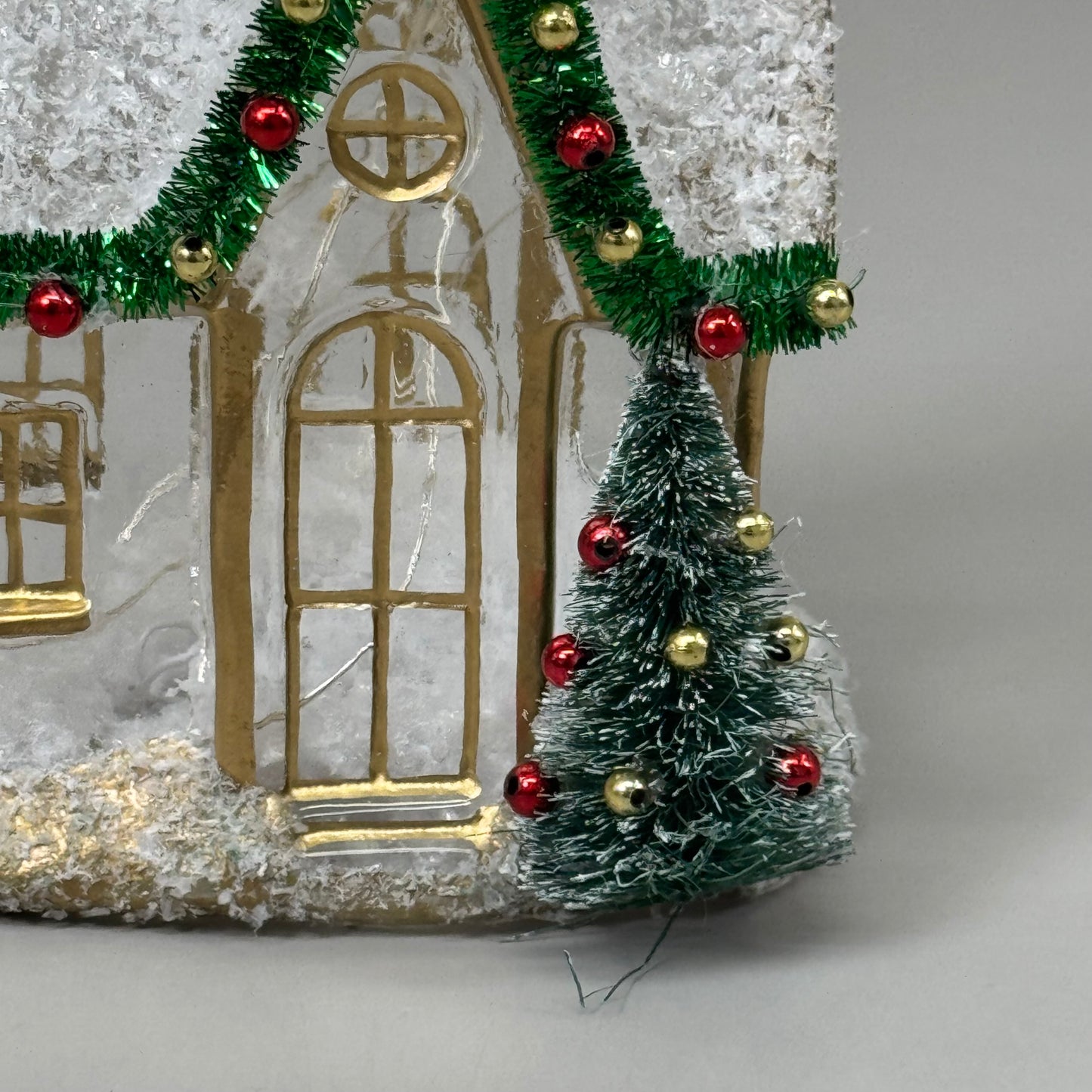 RAZ IMPORT Lighted Church w/ Snow Inside Made of Glass & Sisal 9" Gold 4424591