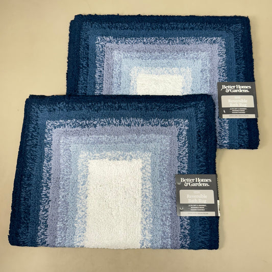 BETTER HOMES & GARDEN (2 PACK) Cotton Reversible Bath Rug 20X30" Ombre Blue