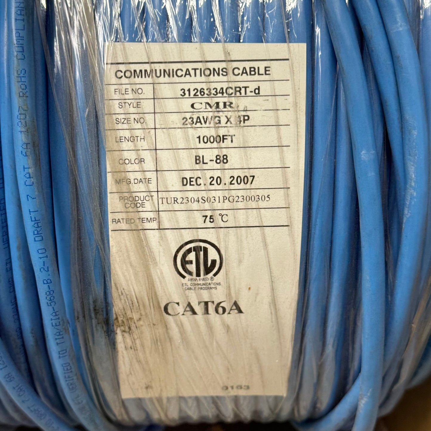 SCP Communications Cable CATa CMR BL-88 75 Degrees Rated Temp TUR2304S031PG2300305