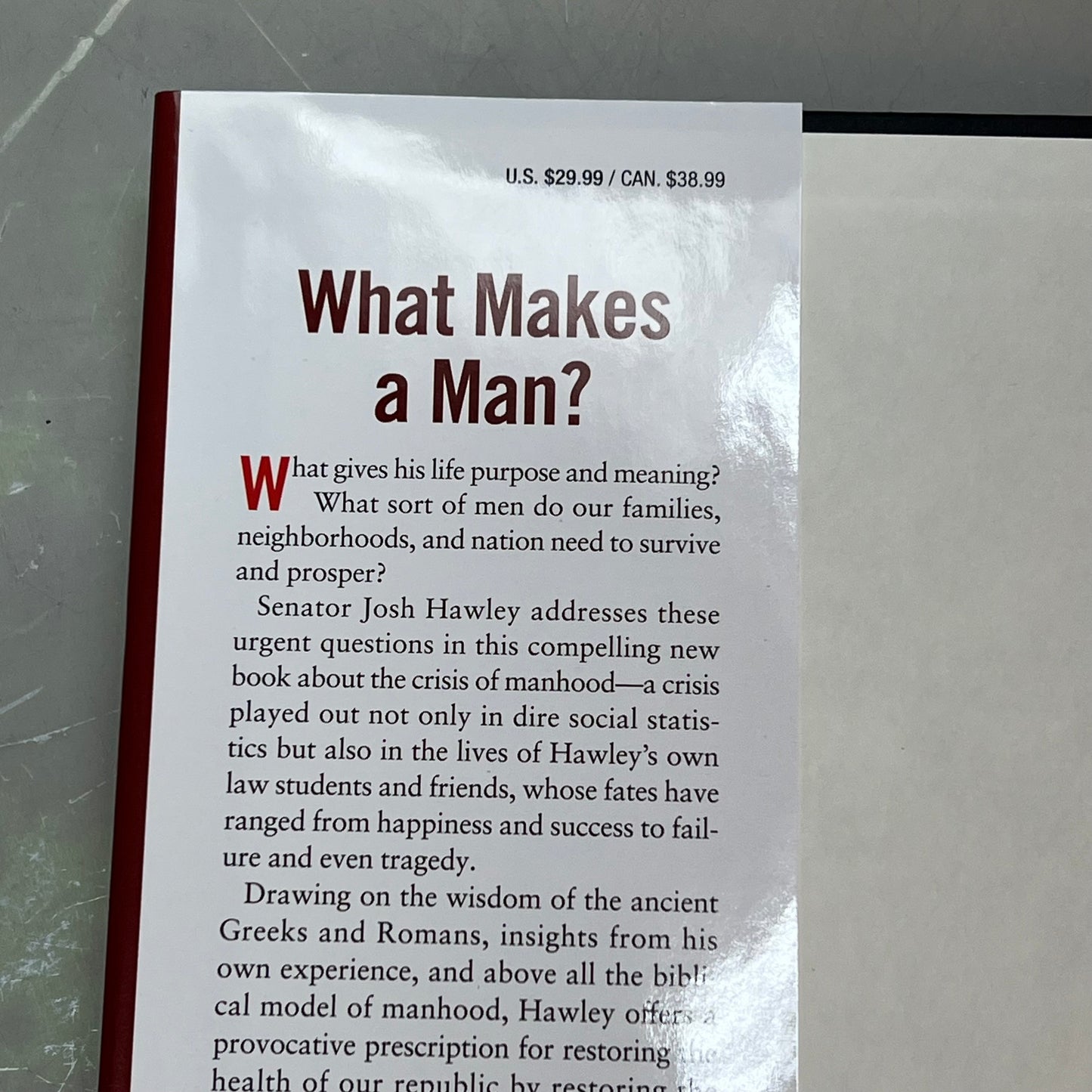 MAN HOOD The Masculine Virtues America Needs By Josh Hawley Hardback Book