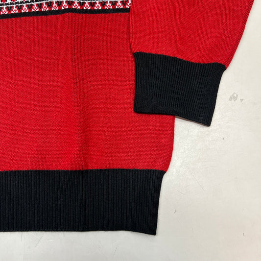 MONSTERCAT Records Holiday Intarsia Pullover Sweater Men's Sz XL Deep Red/Black
