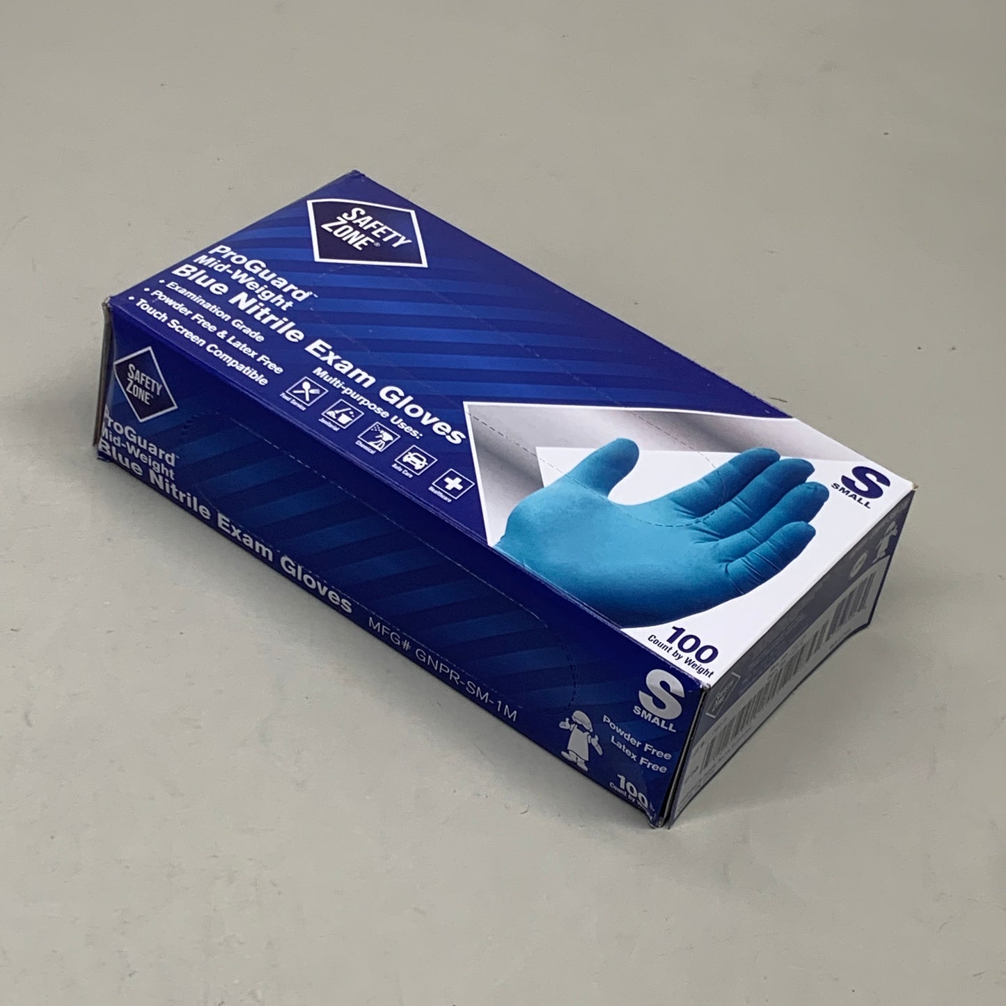 SAFETY ZONE (1,000 PACK) Pro Guard Blue Nitrile Single Use Gloves SM GNPR-SM-1M