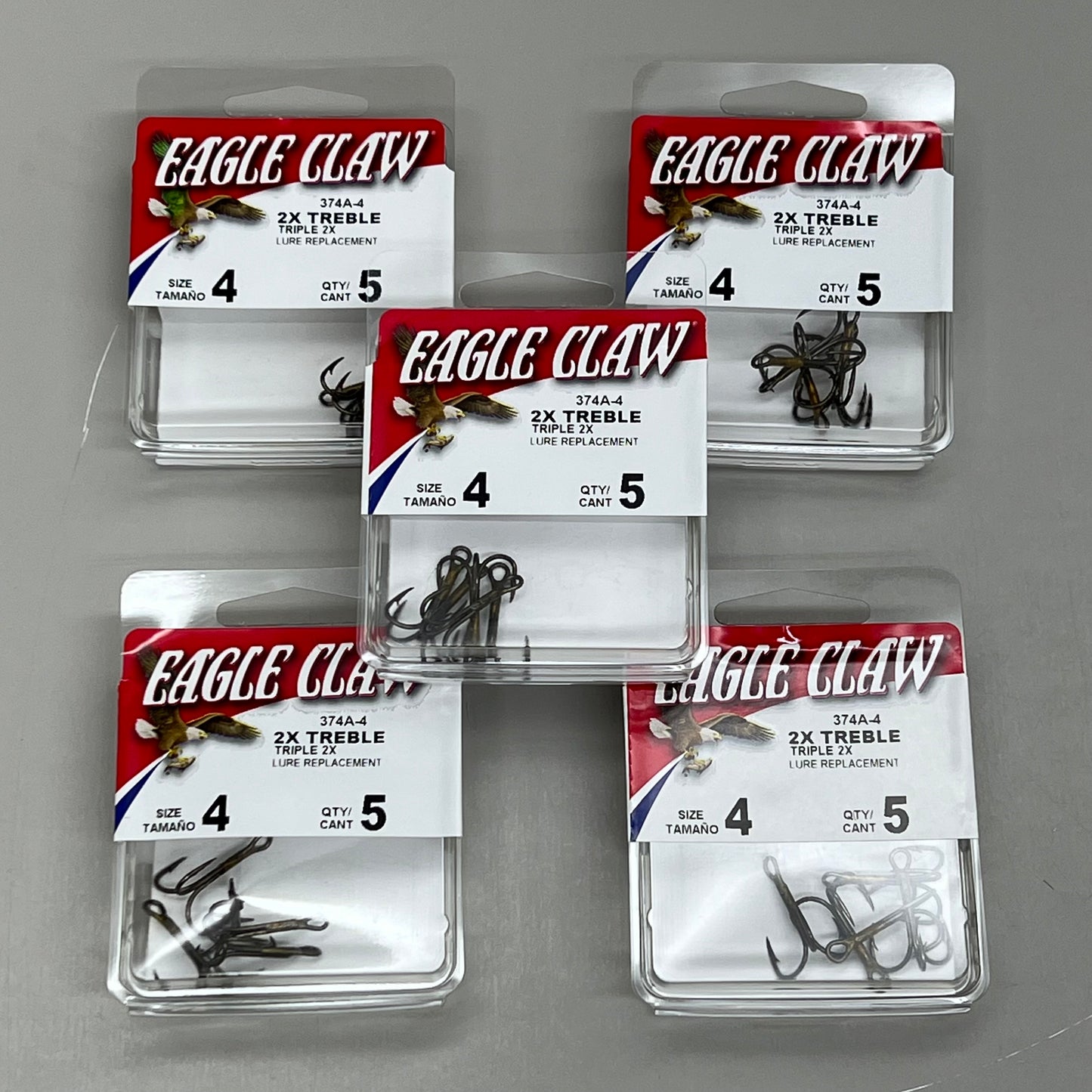 EAGLE CLAW (5 PACK) Curved Point 2X Treble Hook Lure Repla Bronze #4 5pc 374A-4