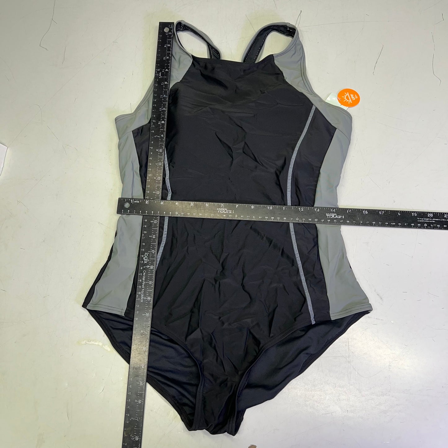 ATTRACO Slimming One Piece Athletic Racerback Swimsuit Women's Sz XL Black/Grey