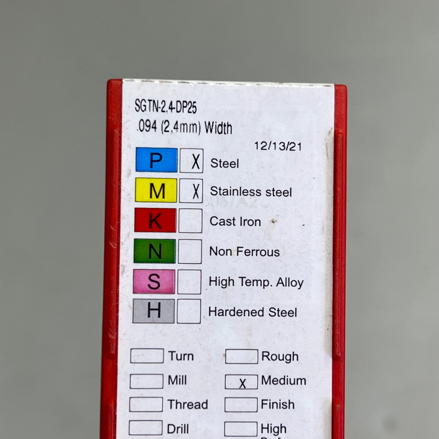 DORIAN TOOL Carbide Cutting Inserts Steel/Stainless Steel 2.4mm W SGTN-2.4-DP25
