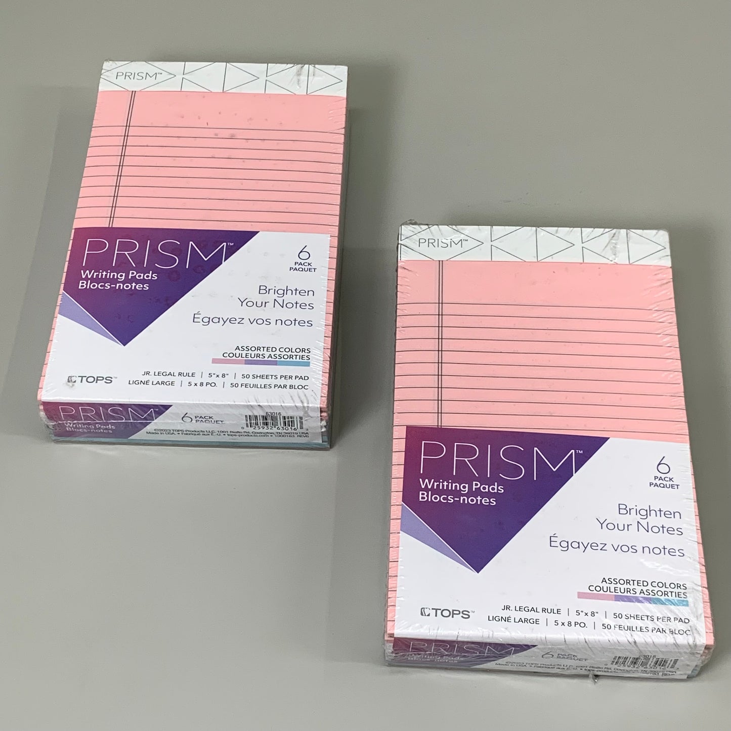 TOPS (2 PACK,12 TOTAL PADS) Prism Writing Pads Narrow Rule Assorted Color 5"x8"