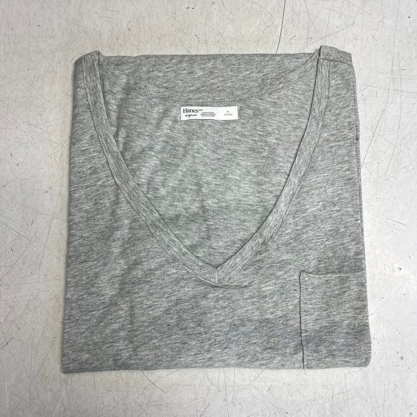 HANES  Originals V Neck Tee Shirt W/ Chest Pocket Women's Sz 2X Grey 0G159P