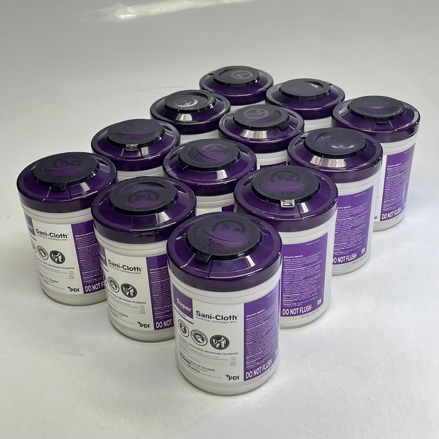 PDI (12 PACK, 160 WPES EACH) Super Sani-cloth Germicidal Wipes Sz Large BB 11/27 (A lid is Missing)
