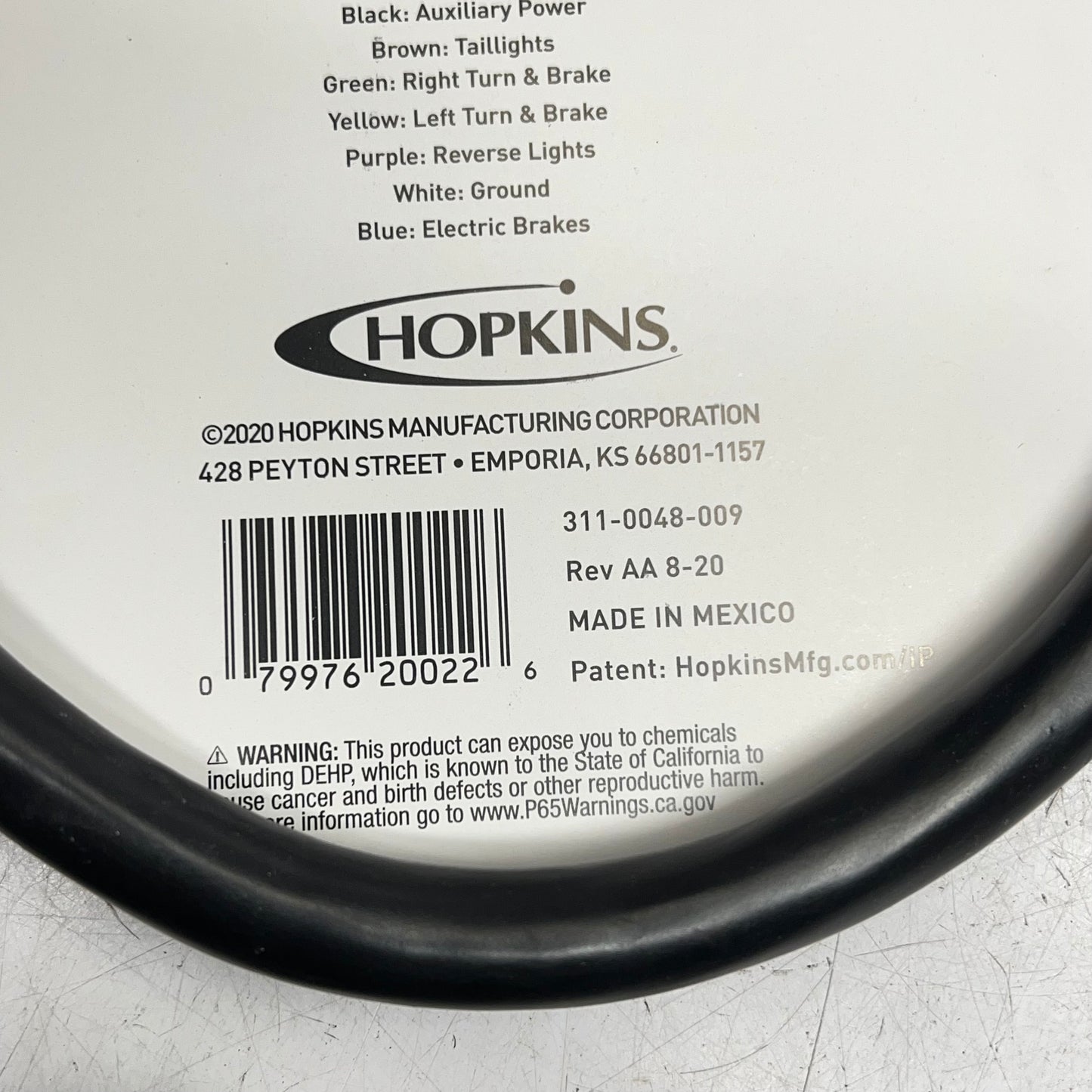 HOPKINS  7 Blade Heavy Duty Pre-wired Jacketed Cable Durable Connector  3' 20022