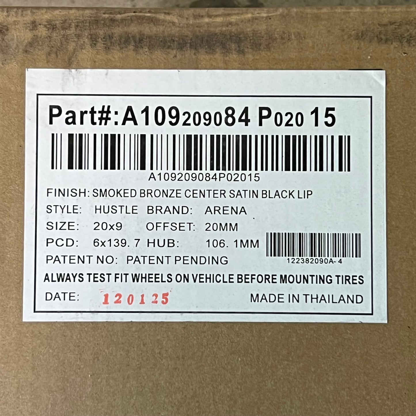 ARENA WHEEL Battle Wheel 20" x 9", Stud Circle: 6 x 139.7 Smoke Bronze Center Satin Black Lip A109