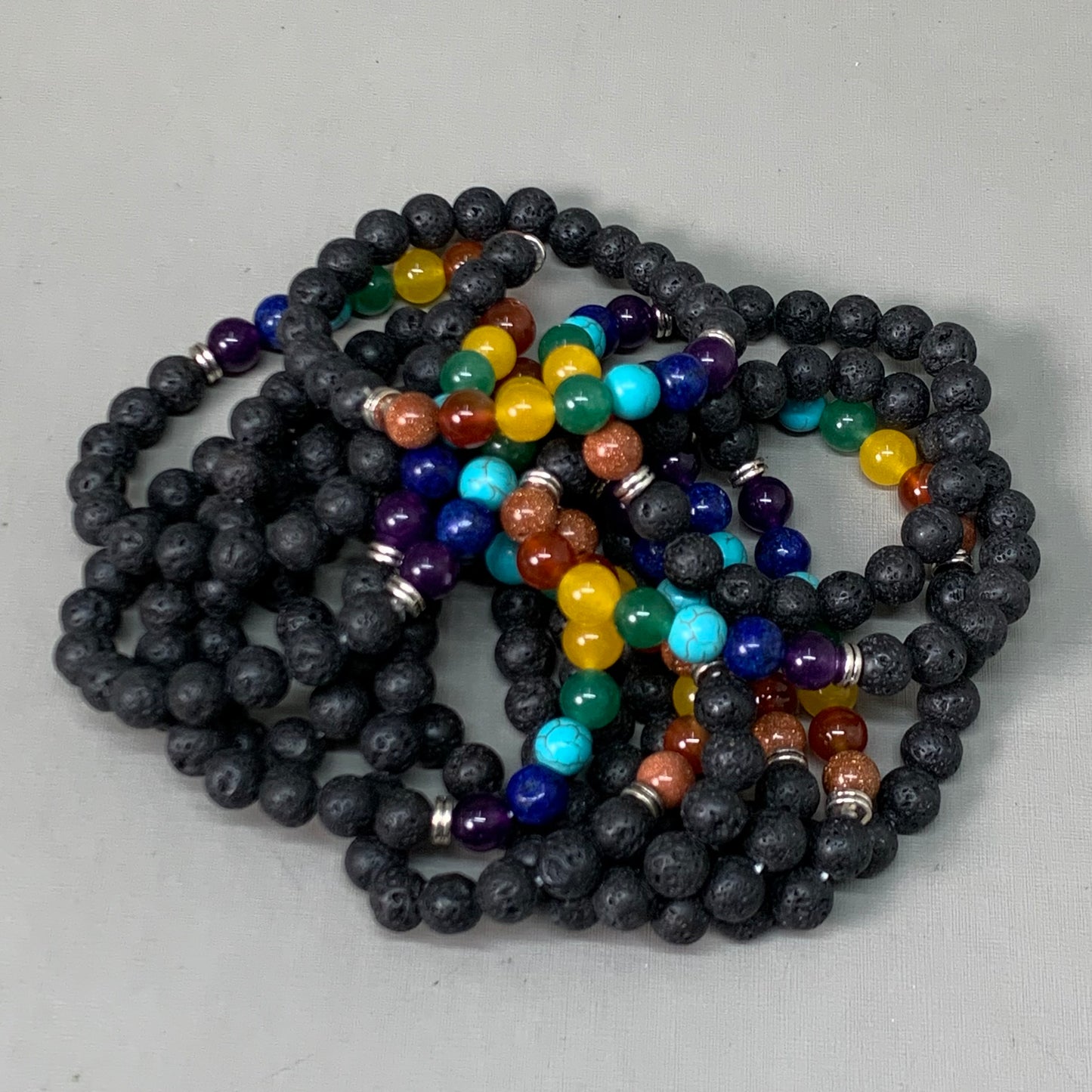 BEST WHOLESALE (12 PACK) Beaded Matte Black-Rainbow Crystal Bracelets 3" New