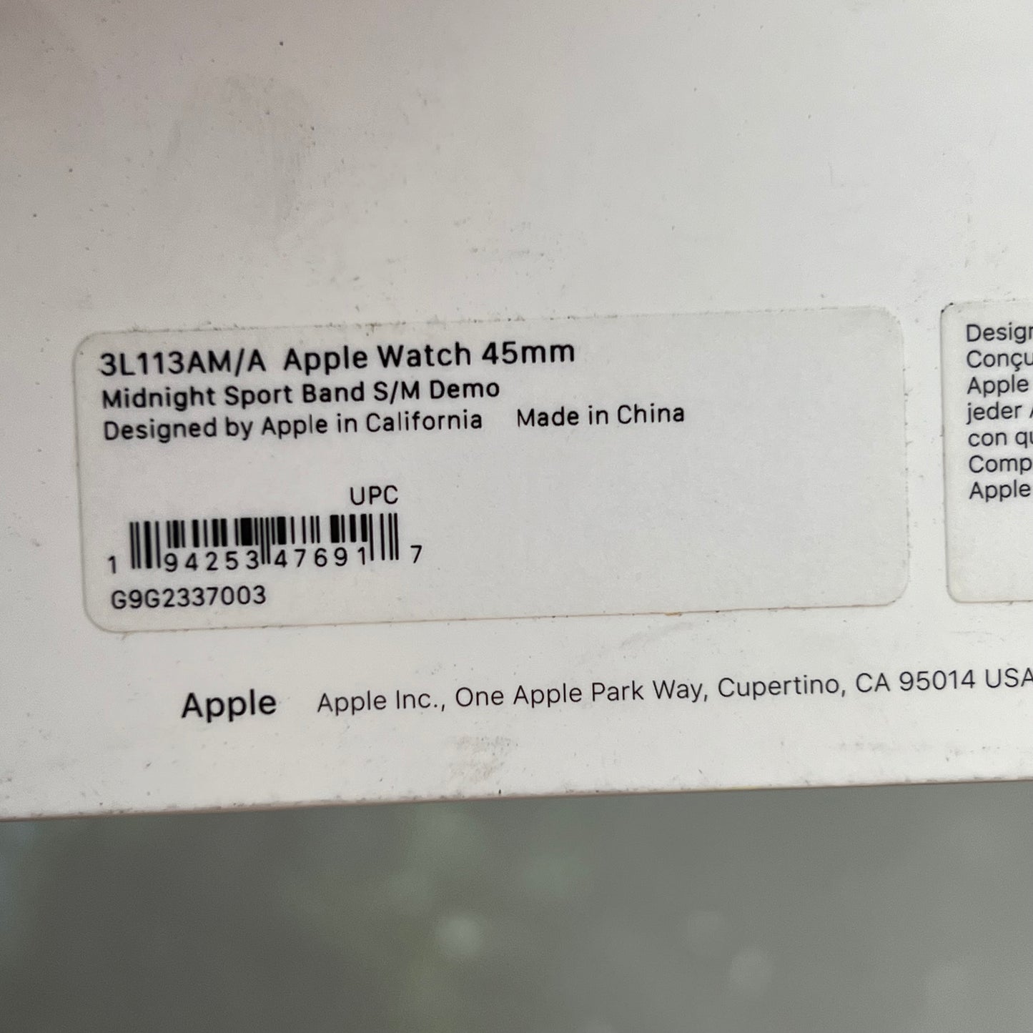 APPLE Watch Durable & Soft Sport Band  S/M (46mm) Black 3L113AM/A (Return)