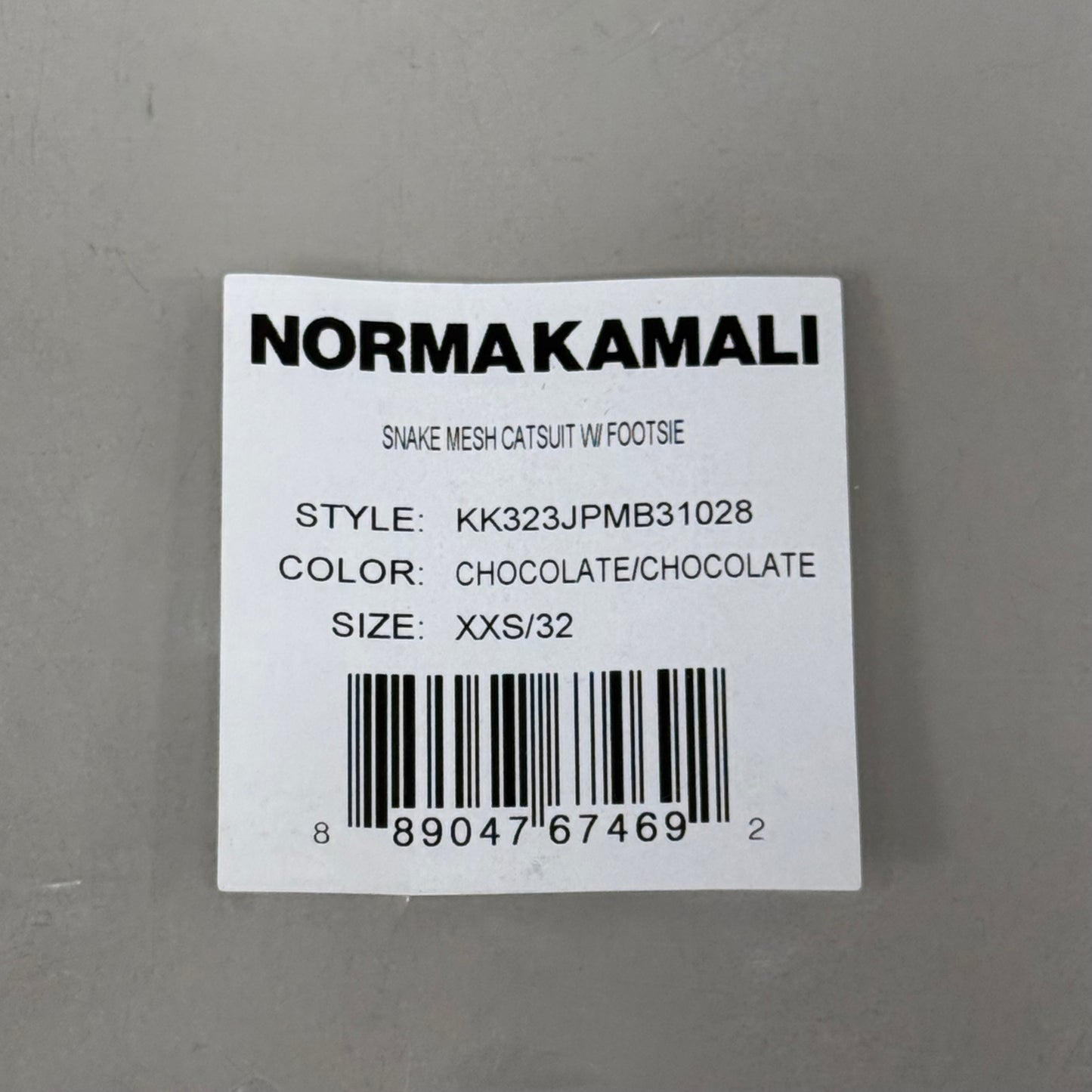 NORMA KAMALI One Shoulder Snake Mesh Catsuit Footsie Women's Sz XXS/32 Chocolate