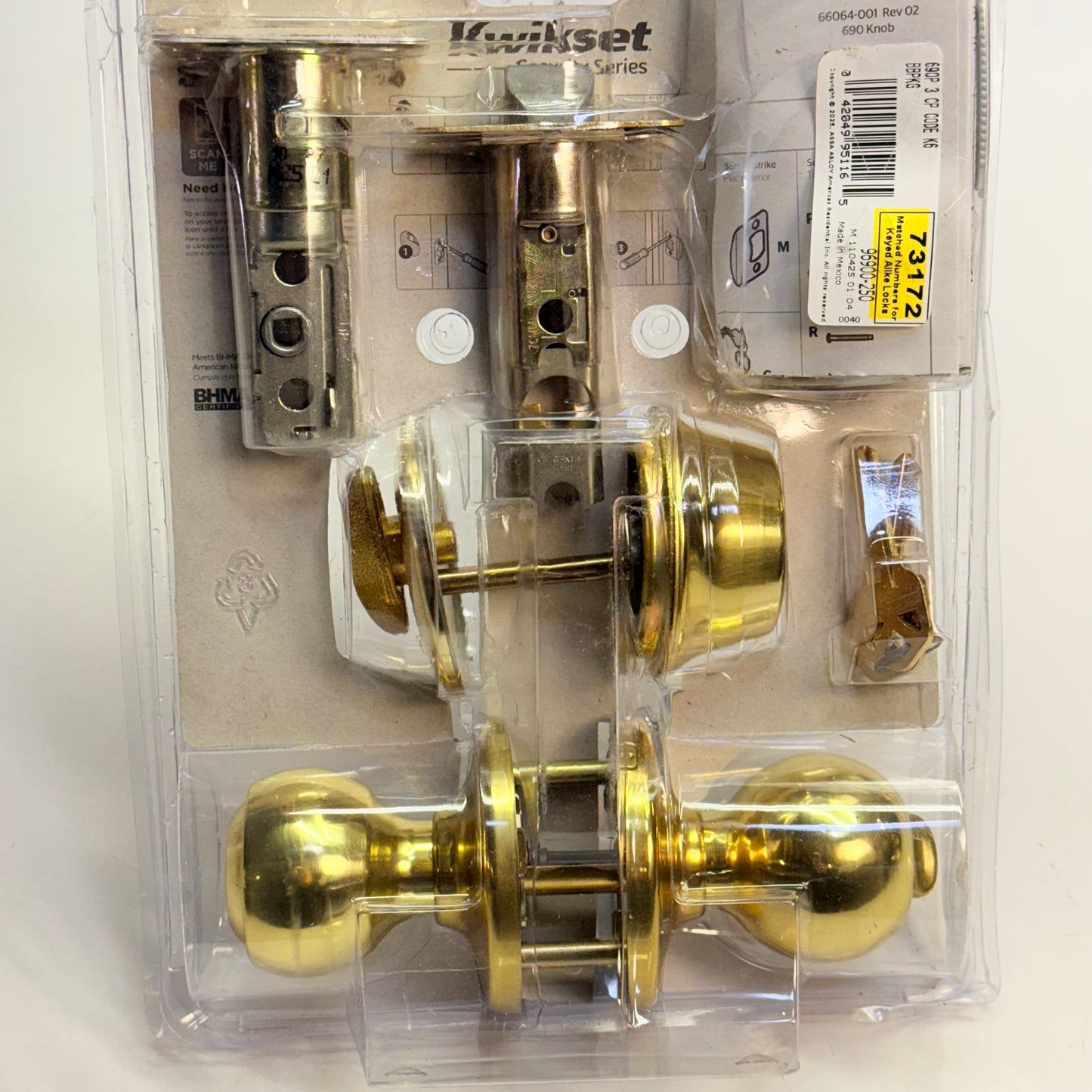KWIKSET Keyed Entry W/ Single Cylinder Deadbolt Polo Polished Brass 96900-250