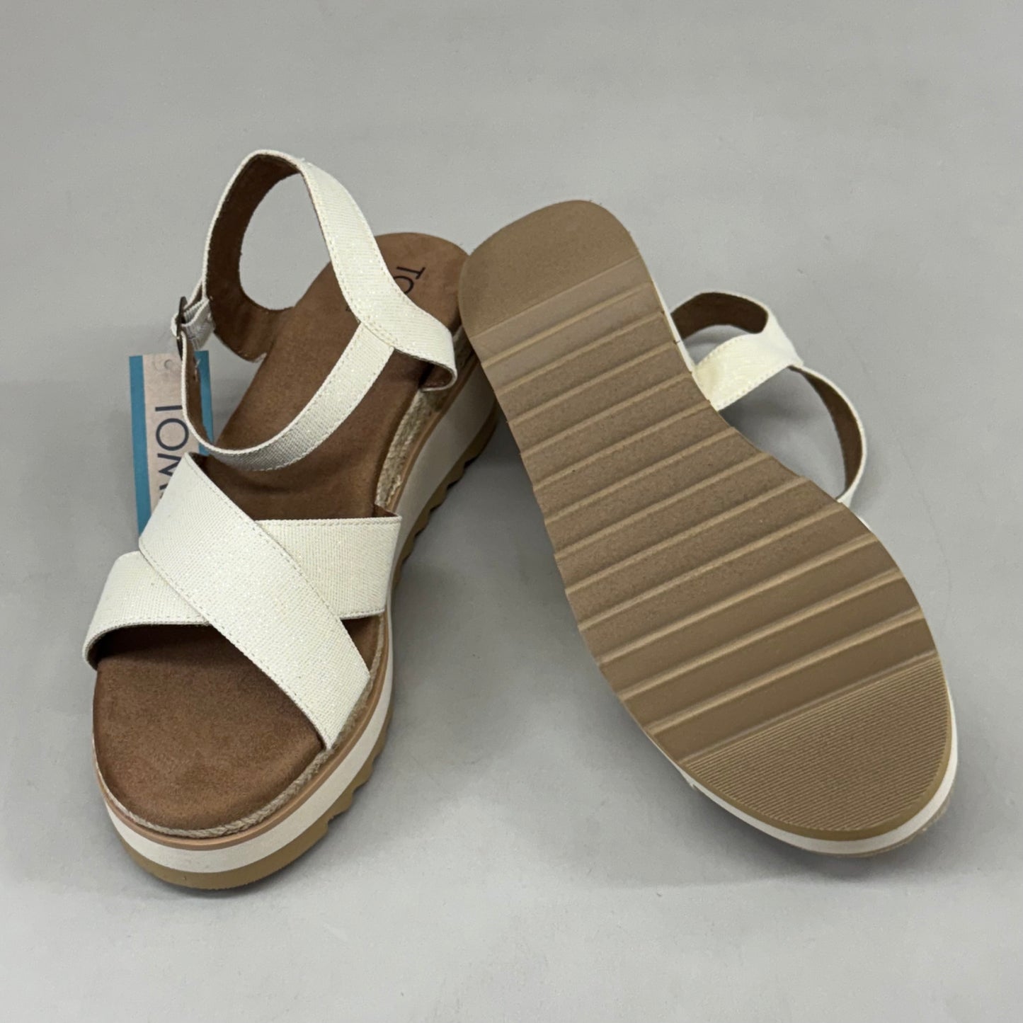 TOM'S Noelani Platform Wedge Sandals Women's Sz 9 EU40 Natural/Gold  10022418