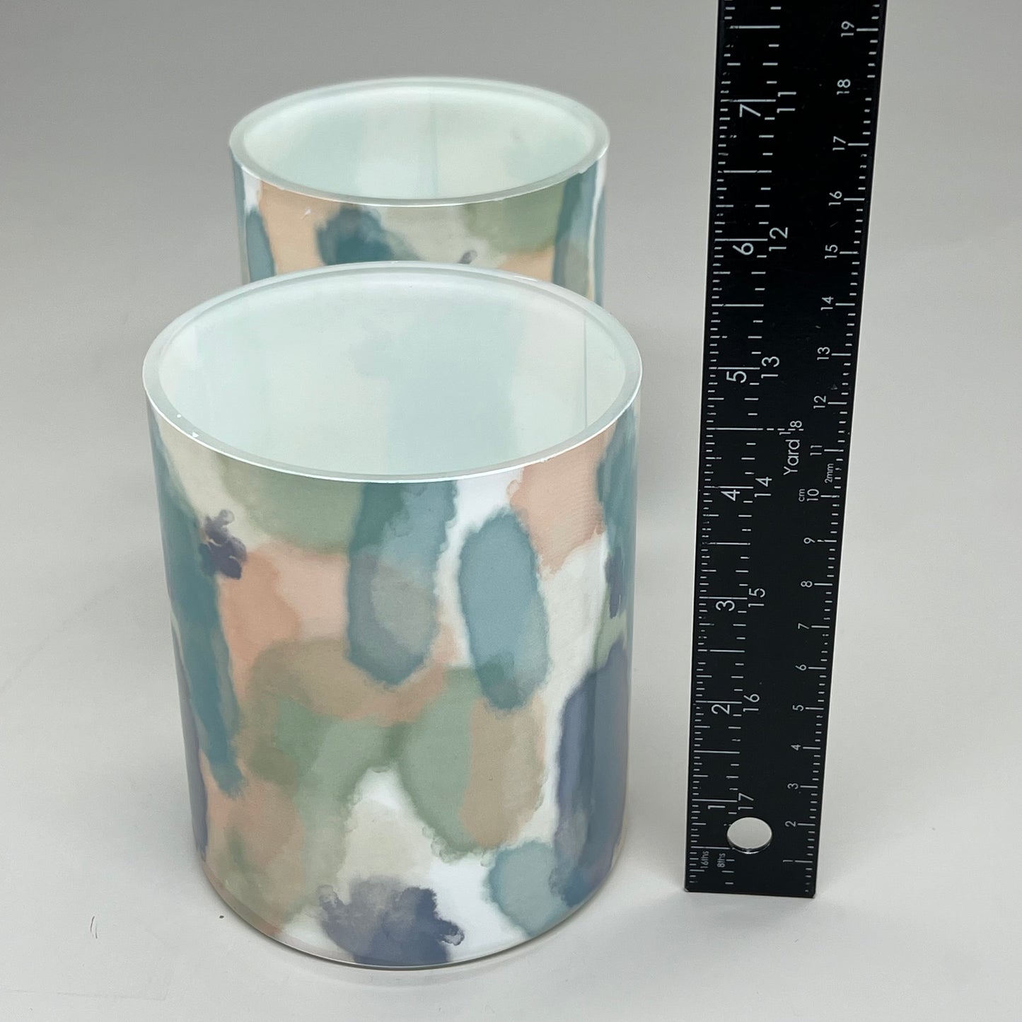 ASHLAND (2 PACK) Office 5" Marble Pattern Glass Pen Holder Cup Blue Green Pink