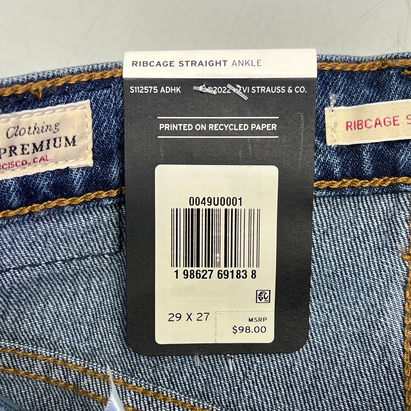 LEVIS Ribcage Western Yoke Jeans Women's Sz 29 x 27 Dark Wash 0049U0001