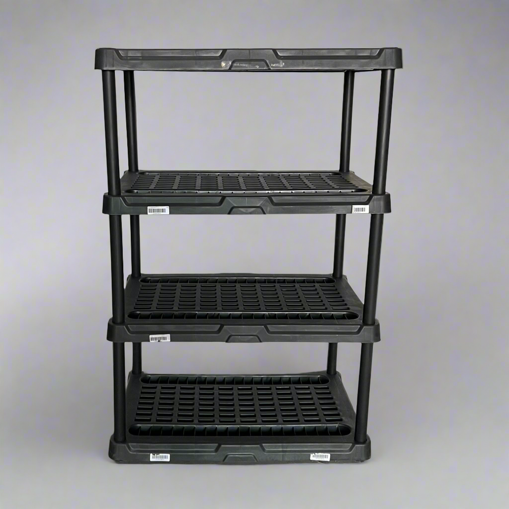 ZA@ BLACK+DECKER 4-Tier Heavy Duty Ventilated Plastic Storage Shelving Unit Sz 36"L x 23.25"W X 54"H Black
(AS-IS, Slight Damage)