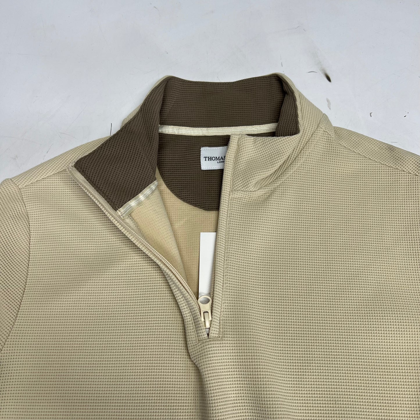 THOMAS STERLING Half Zip Up Waffle Knit Jacket Men's Sz M Khaki 110034747