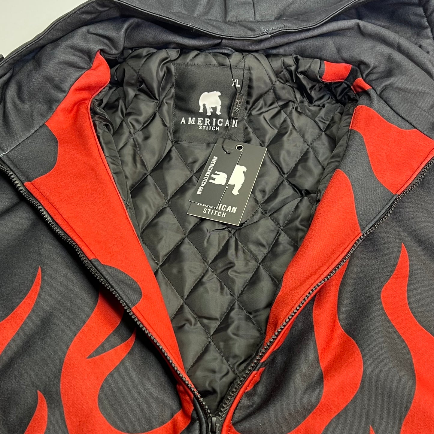 AMERICAN STITCH Flame Coat Jacket Full Zip Men's Sz S Black/Red HD25-T333