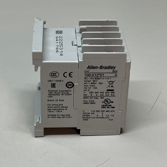 ALLEN BRADLEY Mini Contactor 12 Amp IEC 24 VDC 3 Pole 18-12 AWG 100-K12DJ01