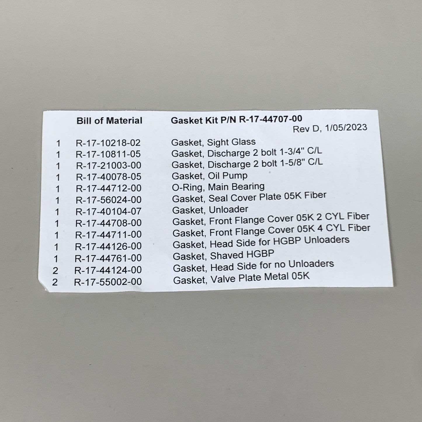 GASKET SET, 05K For CARRIER Refrigeration/air Conditioning oil Filter R-17-44707-00