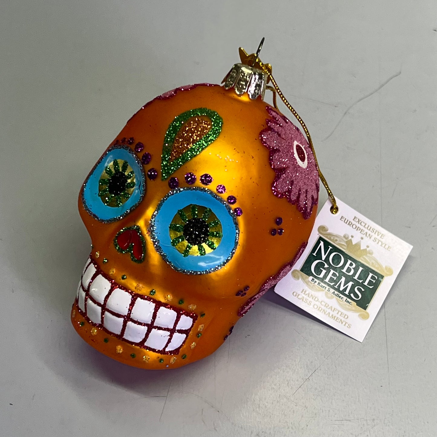 KURT S ADLER (3 PACK) Noble Gems Glass Sugar Skull Ornaments  3.5" Multicolor