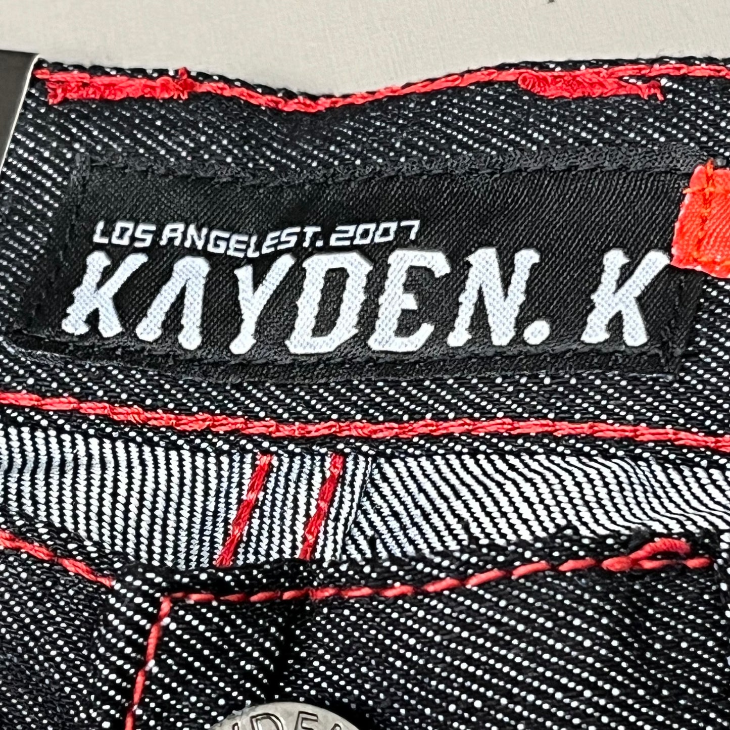 KAYDENK Raw Loose Fit Unwashed Denim Contrast Stitch Jean Men SZ 30/30 Black/Red