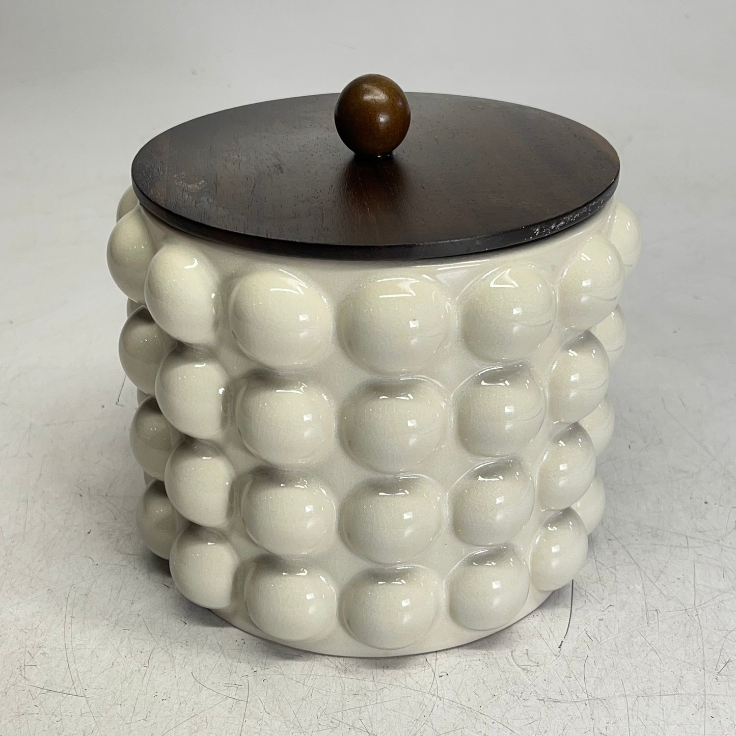 CREATIVE CO OP  Raised Dots Stoneware Canister  Wide 8.25" x 8.25" Crème DF7932