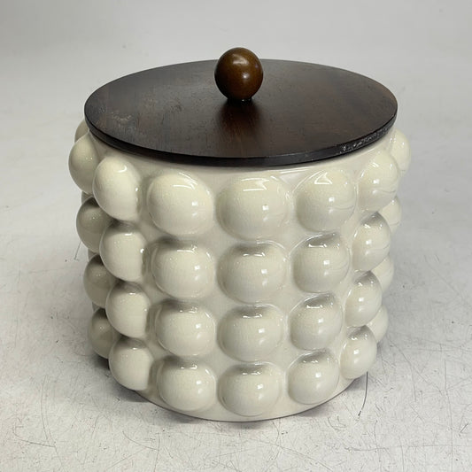 CREATIVE CO OP  Raised Dots Stoneware Canister  Wide 8.25" x 8.25" Crème DF7932