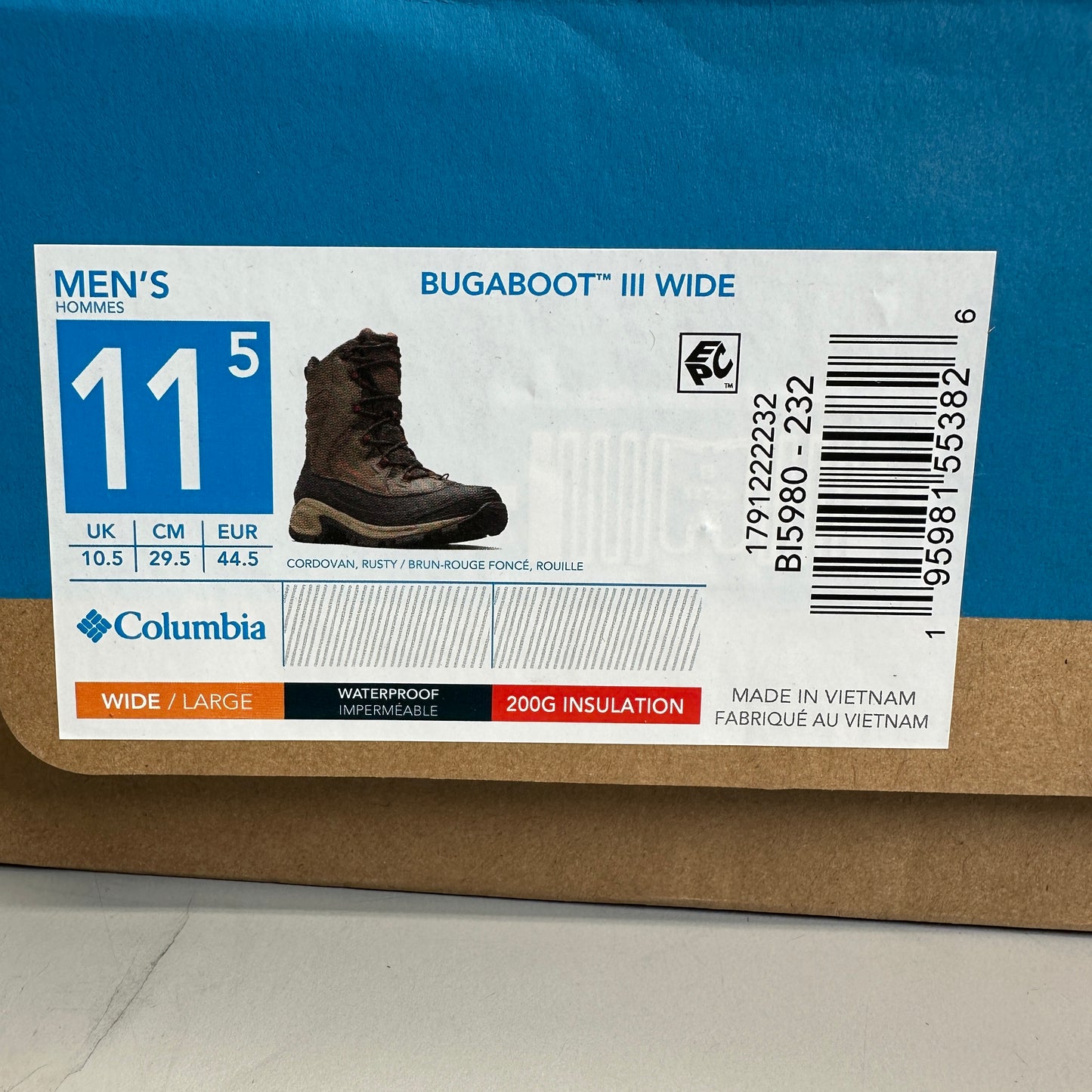 COLUMBIA Bugaboot III Waterproof Insulated Boots Men’s Sz 11 1/2 Wide Cordovan 200g