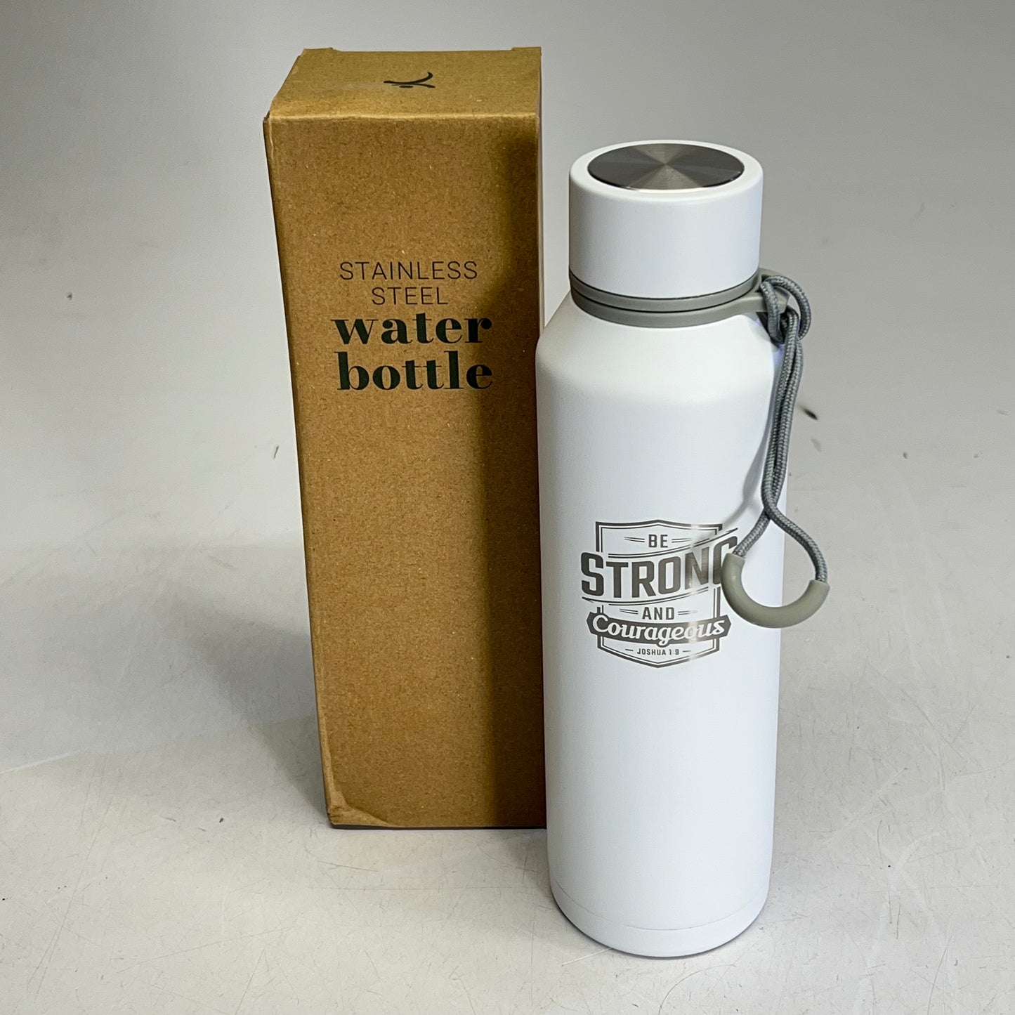 CHRISTIAN ART GIFTS Joshua 1:9 Stainless Steel Water Bottle White FLS126