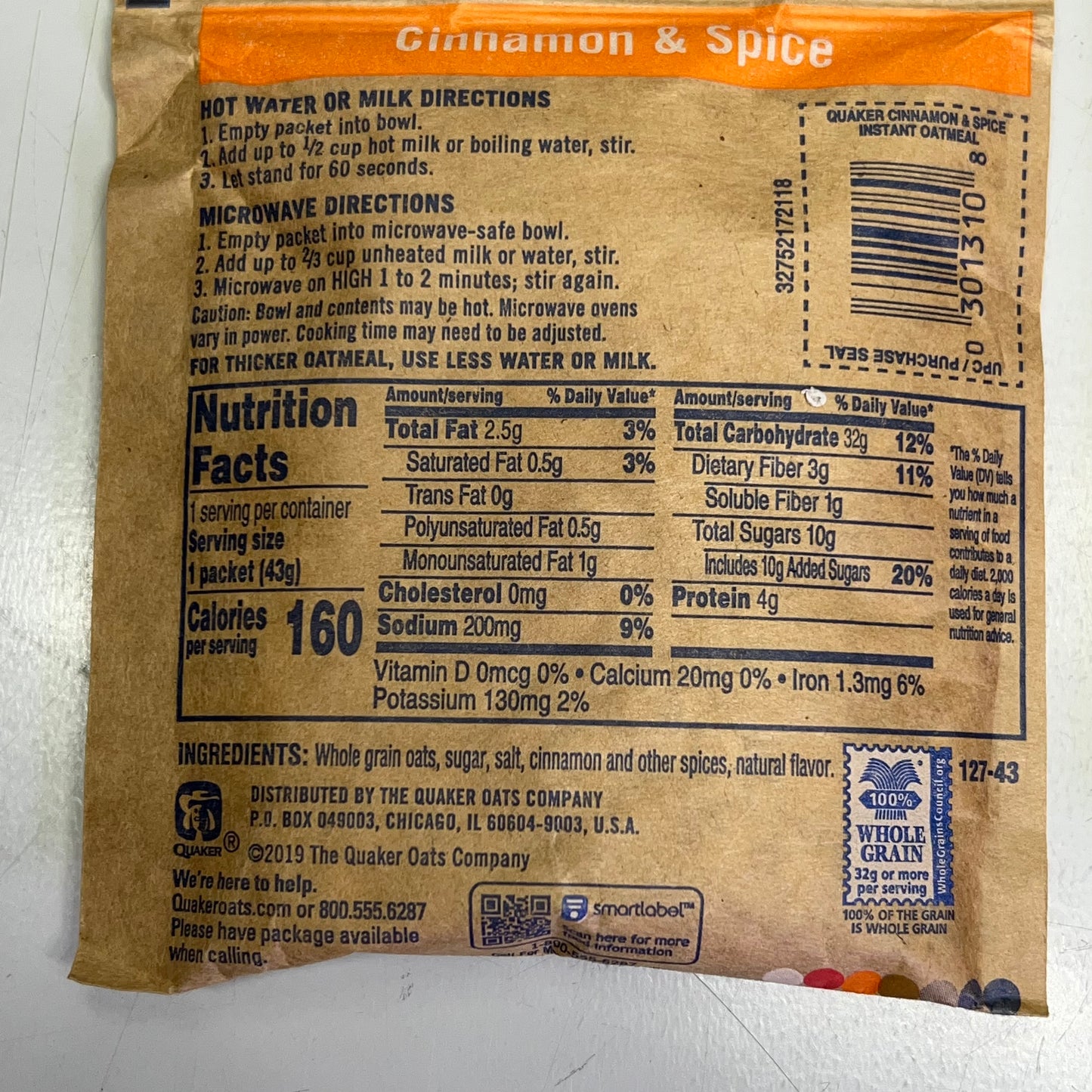 QUAKER (64 COUNT) Instant Oatmeal Variety Box 1.51 Oz 31682 BB 05/26