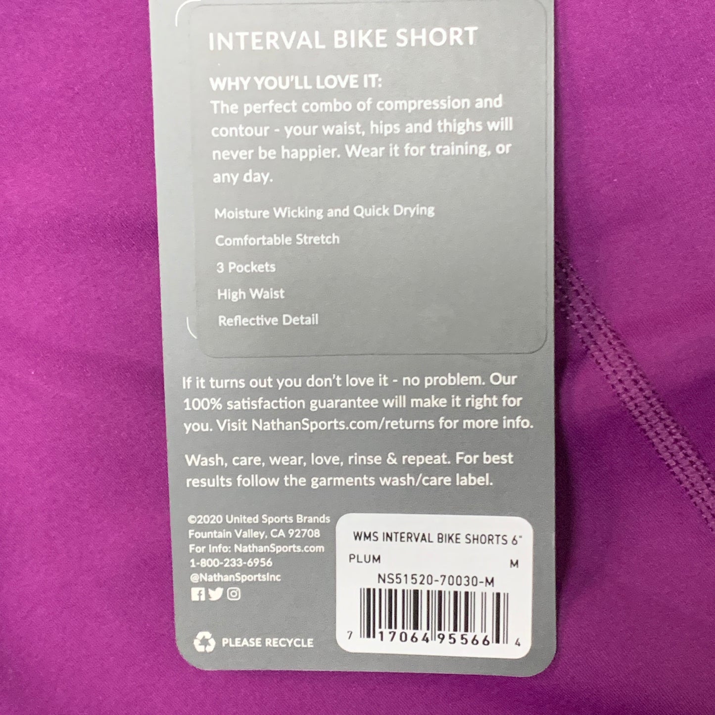NATHAN Interval 6" Inseam Bike Short Women's Plum Size M NS51520-70030-M